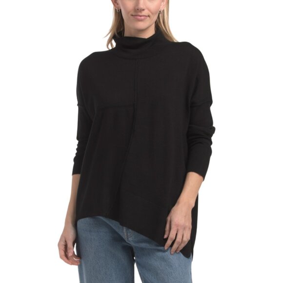 METRIC KNITS Black Oversized Asymmetrical Mock Patchwork Sweater - Picture 1 of 2
